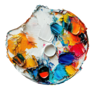 Artistic paint palette on a transparent background showcasing vibrant colors and textures for creative expression, Artistic Paint Palette, transparent background. png