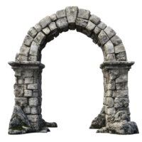 An ancient stone archway against a transparent background showcasing historical architectural details and weathered texture, Ancient Stone Archway - transparent background png