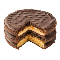 Delicious biscuit cake layered with rich filling, captured against a clean transparent background for an enticing display, Biscuit cake with filling isolated on transparent background png