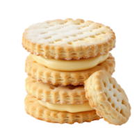 Delicious butter biscuits filled with sweet cream, perfectly stacked on a transparent background, Biscuits butter with sugar isolated on transparent background png
