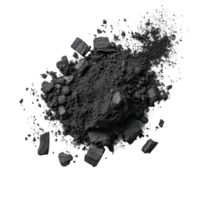Activated charcoal powder isolated on a crisp transparent background, showcasing its fine texture and rich color, Activated charcoal powder isolated on transparent background png