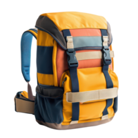 Colorful and functional backpack designed for outdoor adventures and daily use against a transparent background, Backpack isolated, transparent background. png