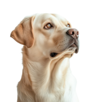 A close-up of a Labrador Retriever gazing thoughtfully against a transparent background in soft natural light, A Labrador Retriever on transparent background png