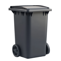 Black and grey garbage bin shiny and clean, placed on transparent background for emphasis on waste management needs, black and grey garbage bin isolated onisolated on transparent background png