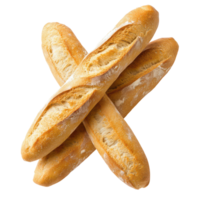 Freshly baked baguettes stacked on a transparent background showcasing artisanal bread-making style, Baguette isolated on transparent background png