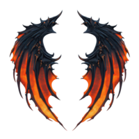Black and orange demon wings displayed on a clean transparent background for artistic or creative use, Black and Orange Demon Wings Isolated on transparent background png