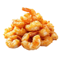 A mouthwatering pile of golden fried shrimp served on a clean transparent background, A delicious pile fried shrimp on a clean transparent background png