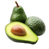 Fresh and ripe avocados arranged on a transparent background showcasing their vibrant green flesh and smooth texture, avocado isolated on transparent background png