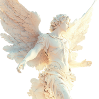 A serene angel sculpture with flowing wings and graceful pose against a soft gradient background showcases divine beauty, a angel poster, gradients, sketchfab, transparent background. png