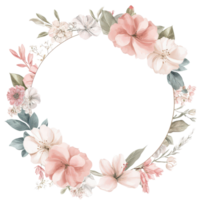 Soft floral wedding circle frame with hues for invitations, decor, and celebrations, A wedding circle frame in soft hues, perfect for showcasing cherished moments isolated, transparent background. png