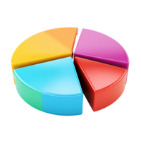 Colorful pie chart icon displaying data segments in various vibrant colors against a clean transparent background, 3d pie chart icon isolated on transparent background png
