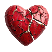 A broken heart with cracks representing deep pain and heartbreak set against a plain background, A broken heart symbolizing pain and heartbreak, transparent background. png