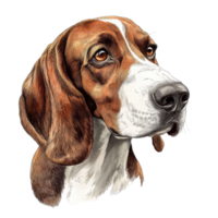 A charming Basset Hound with expressive eyes stands out against a clean transparent background, Bas Hound dog on transparent background png