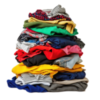 Assorted pile of colorful clothes isolated against a clean transparent background ready for sorting or donation, Assorted Pile Clothes Isolated on transparent background png