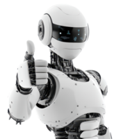 AI robot giving a thumbs up gesture against a clean transparent background, showcasing friendly technology and innovation, AI robot giving a thumbs up on transparent background png