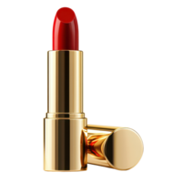 Elegant red lipstick in a gold tube sits isolated on a clean transparent background, perfect for adding a pop of color, beauty red lipstick in gold tube object on isolated on transparent background png