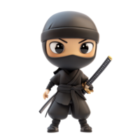 Playful cartoon ninja character holding a sword with a confident pose on a bright transparent background, 3D Cartoon Ninja Characters on transparent background png