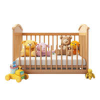 Cozy baby cot with colorful toys against a bright transparent background, perfect for a playful nursery setting, Baby cot with toys on background, transparent background. png