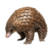 A solitary pangolin with textured scales on a stark transparent background, a pangolin isolated on transparent background png