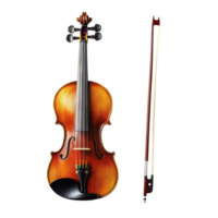 Elegant violin with bow isolated on a transparent background showcasing fine craftsmanship and attention to detail, a violin with a bow on a isolated on transparent background png