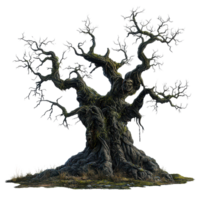 A creepy monster tree with twisted branches looming against a stark transparent background, a monster tree, scary tree, transparent background. png