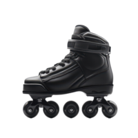 Black roller skate shoe on a transparent background showcasing design and construction details, black roller skate shoe object on isolated on transparent background png