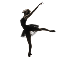 A graceful ballet dancer in a black tutu performing an elegant pose against a transparent background, Ballet girl isolated, transparent background. png
