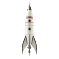 A sleek space rocket ready for launch showcased in a stark transparent background highlighting its design and features, 3d space rocketisolated on transparent background png