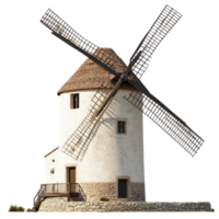 An old windmill with wooden blades against a clean background showcasing traditional architecture, a old windmill, transparent background. png