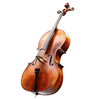 Elegant wooden cello with bow isolated on a transparent background showcasing fine craftsmanship and musical artistry, a cello with a bow on a isolated on transparent background png