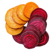 Fresh beetroot and carrot slices arranged beautifully on a transparent background with vibrant colors, Beetroot and carrot slices isolated on transparent background png