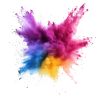A vibrant explosion of colorful powder creating an abstract display during a festive celebration, Abstract powder splatted. Colorful powder explosion on transparent background Colorful dust explode. png