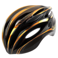 Bicycle helmet with sleek black and orange design displayed on a plain background for cycling enthusiasts, Bicycle helmet png
