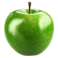 Fresh green apple isolated on a bright transparent background with droplets of water for added texture and freshness, applesisolated on transparent background png