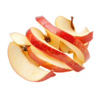 Sliced apple peels twisted into elegant curls against a clean transparent background, apple curls peels sliced swirls isolated on transparent background png