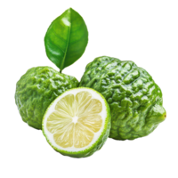Fresh bergamot fruit with green peel and leaf isolated on a transparent background, showcasing its unique shape and color, bergamot isolated transparent background png