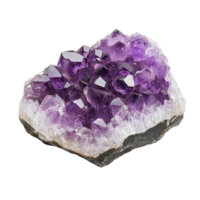 Amethyst crystal cluster displaying vibrant purple hues isolated on a clean transparent background, Amethyst stone isolated on transparent background png