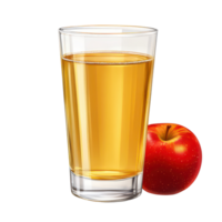 Refreshing apple juice served in a clear glass with a fresh red apple alongside it on a plain background, Apple juice in glass isolated on background png