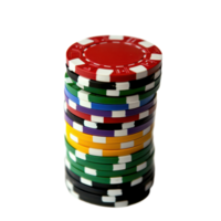 A vibrant stack of poker chips with a solitary red chip prominently displayed against a transparent background, a colorful stack poker chips with one chip standing out on the top png