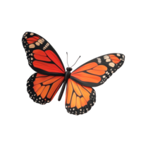 A vibrant monarch butterfly rests on a clean transparent background, displaying its stunning colors and patterns, 3D Butterfly on transparent background png