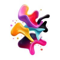 Colorful fluid shapes with vibrant transitions create a striking visual display on a black background, 3D Shapes with Fluid Color Transitions on Black Background, transparent background. png