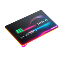 A modern bank card illuminated with dark neon lights against a transparent background showcasing sleek and futuristic design, Bank card with dark neon light effect transparent background png