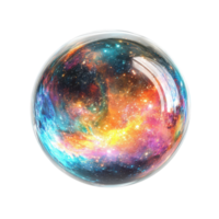A colorful galaxy encapsulated within a sphere against a pristine transparent background, a sphere with a colorful galaxy inside, transparent background png