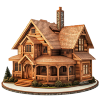 Luxurious wooden home with intricate architecture, situated on a serene, isolated landscape, Beautiful wooden luxury home on aisolated on transparent background png