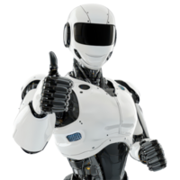 A futuristic AI robot giving a thumbs up gesture on a bright transparent background, AI robot giving a thumbs up on transparent background png