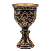 Ancient ornate trophy with intricate gold design, symbolizing victory and craftsmanship from a bygone era, Ancient-Looking Trophy with Ornate Design and Gold Color, transparent background. png