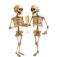 Celebrate the New Year with cheerful skeletons toasting with champagne in December, 31 December - New Year's Eve Skeletons with Champagne on transparent background png