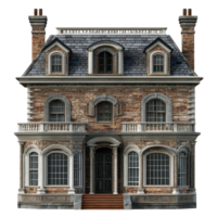 Elegant brick house with detailed architecture isolated on a transparent background showcasing classic design elements, 18th-century house isolated on transparent background png