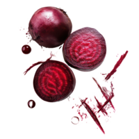 Fresh beetroot cut in half and displayed on a transparent background, showcasing vibrant internal color and texture, Beetrootisolated on transparent background png