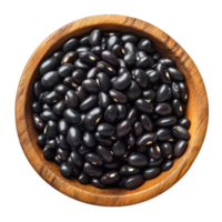 Black beans in a wooden bowl on a transparent background, highlighting their natural texture and color, black beans in wood bowl isolated on transparent background png